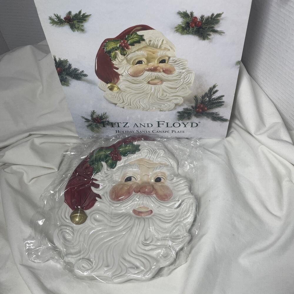 Fitz and Floyd Essentials Christmas "Holiday Santa" Canape Plate New